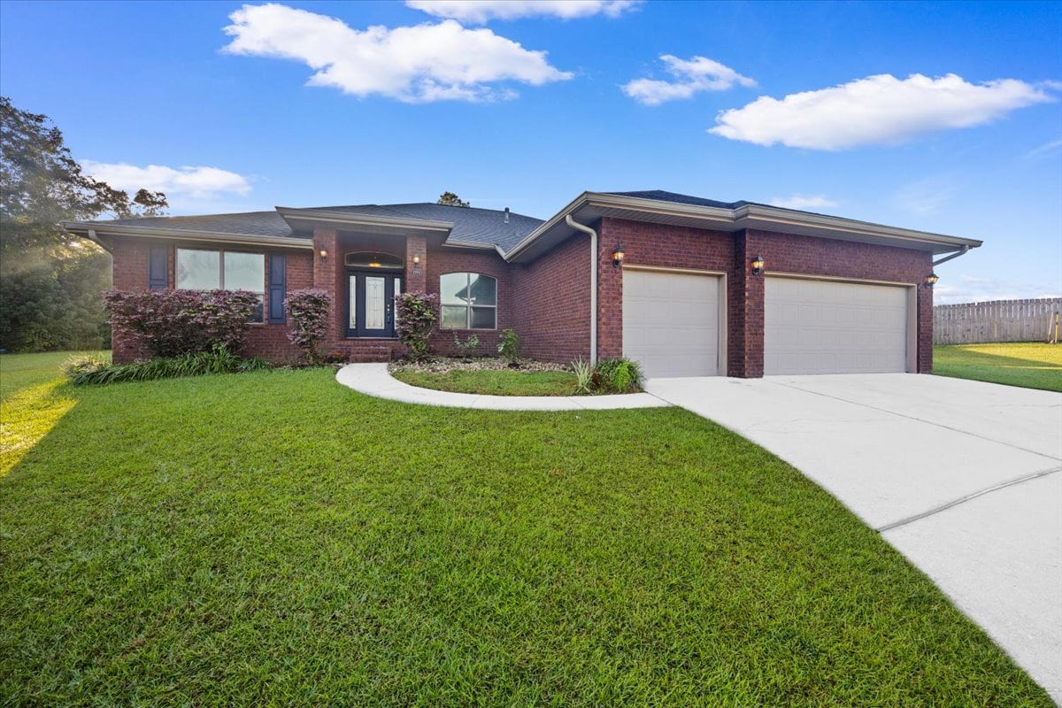 Front elevation and three-car garage